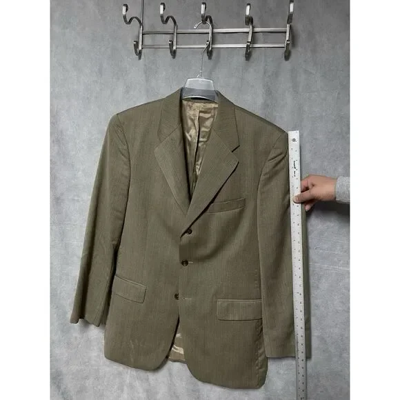 Chaps Ralph Lauren Suit‎ Men 40L Beige 3 Btn Herringbone Wool 34X32 Pants Luxury
